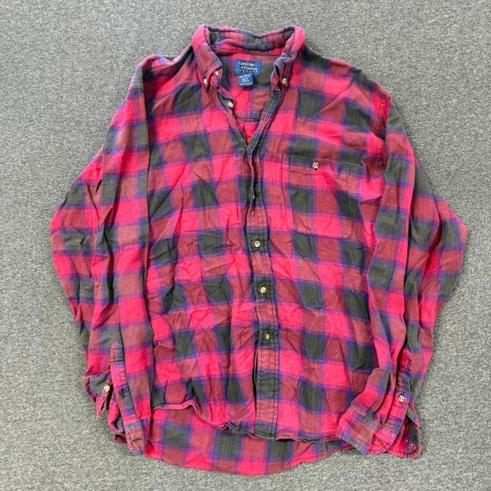 Vintage Cambridge Classics Flannel Shirt Mens Large Red Black Good Buffalo Plaid